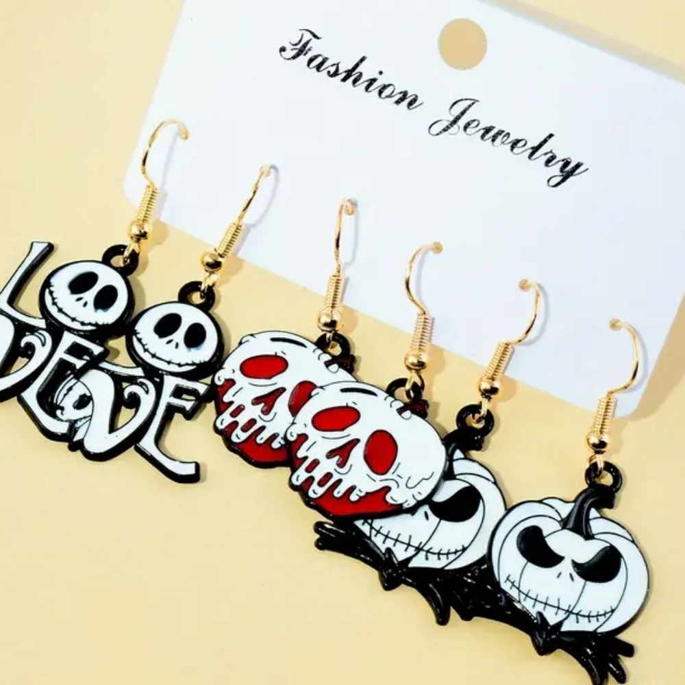 Spooky Halloween Horror Skeleton Jackolantern Earrings